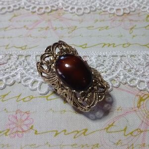 Gold and Brown Filigree Cuff Ring